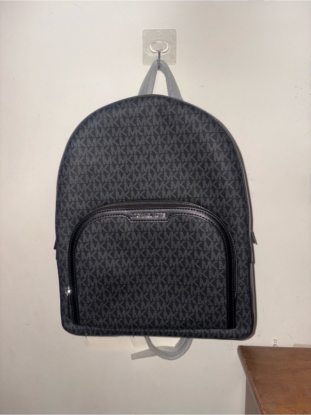 Michael Kors Black MK Logo Backpack with Front Zip Pocket